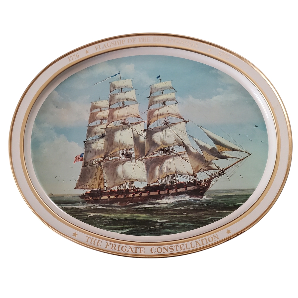 VINTAGE Tray THE FRIGATE CONSTELLATION Sunshine Biscuits Tin Plate